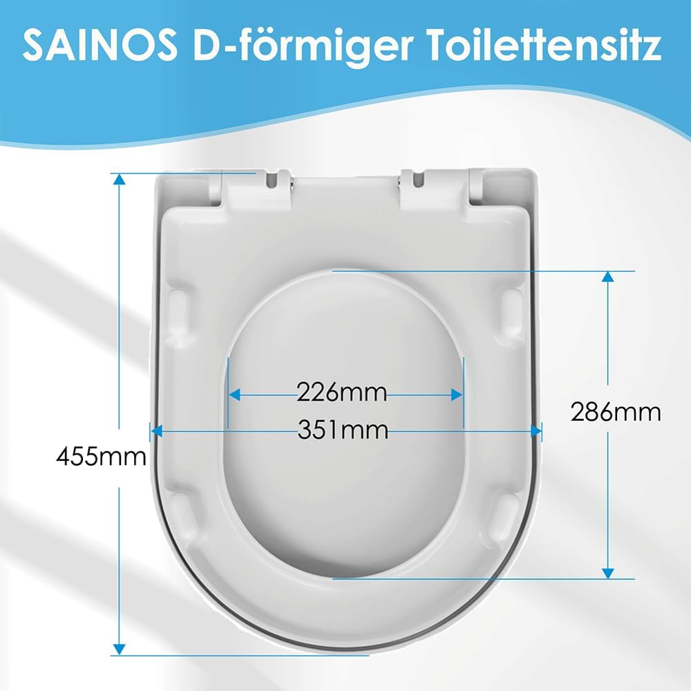 Thumbnail 1 de SAINOS Duroplast WC-Sitz D-Form mit Absenkautomatik – Edelstahlscharnier, One-Touch-Schnellverschluss, robuste Reinigung