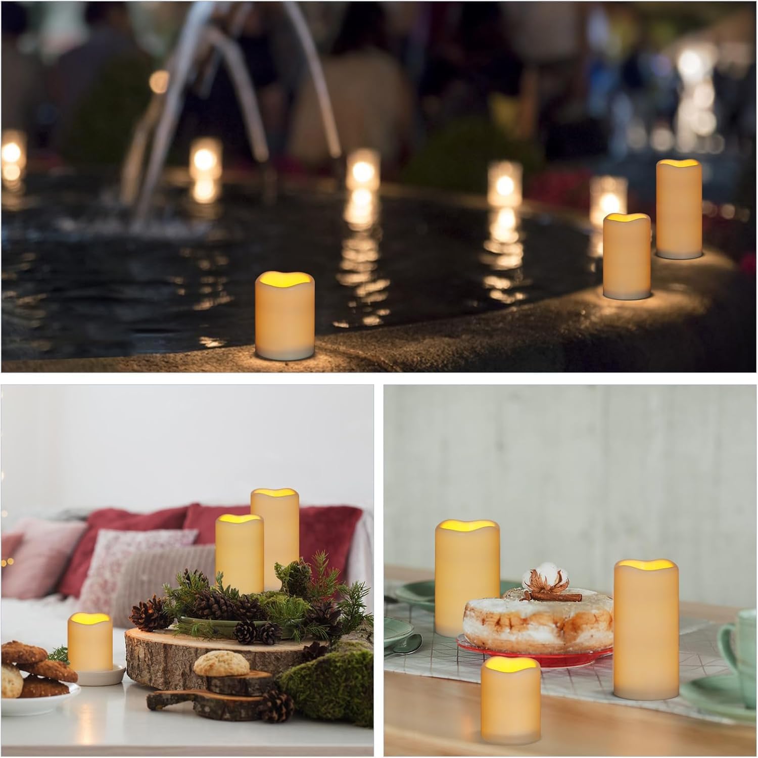 Thumbnail 5 de Aku Tonpa 12 Pack Ivory Flameless Candles Set (4", 5", 6"), Outdoor & Indoor Pillars with Remote Timer