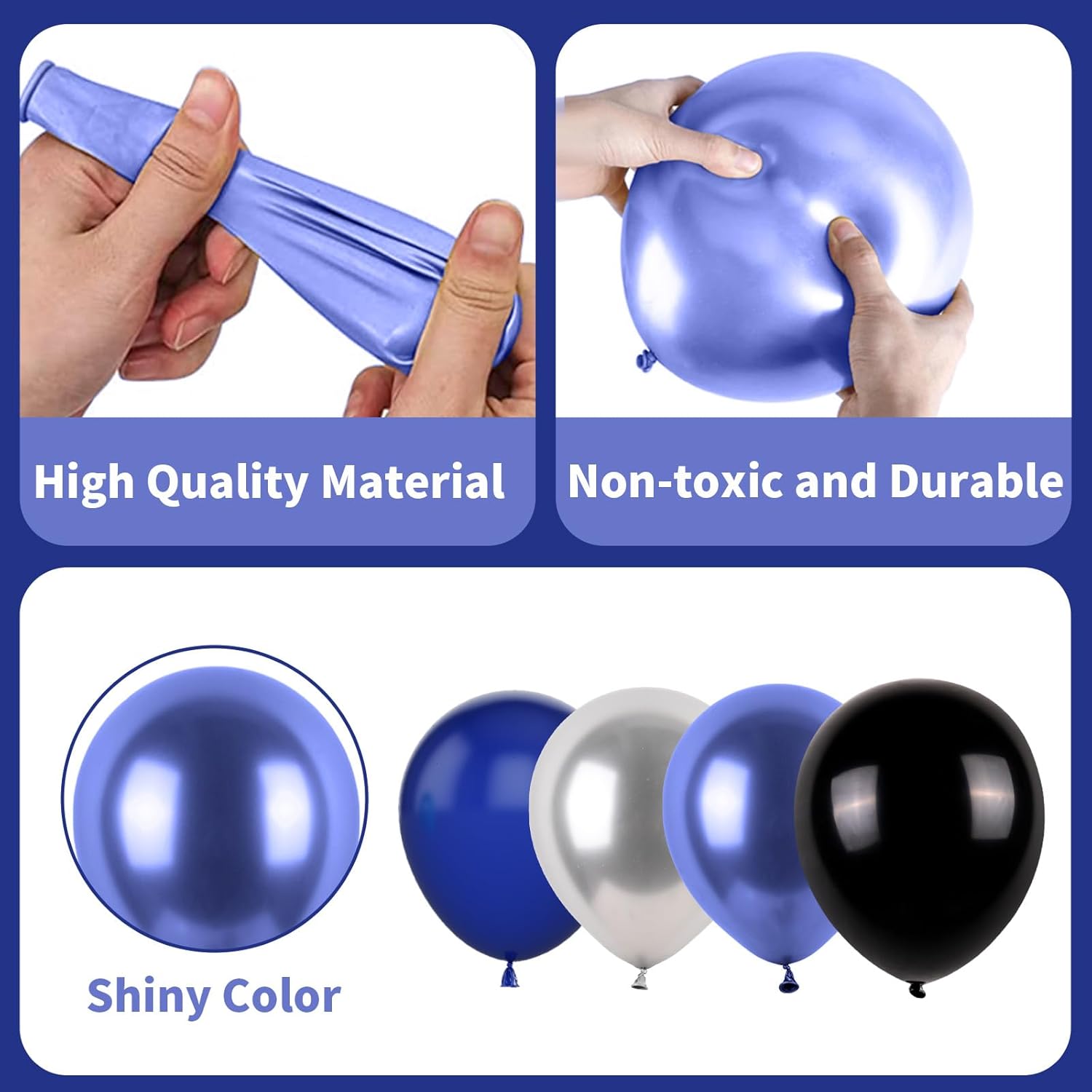 Thumbnail 6 de Blue and Black Balloons Set — Navy, Silver, and Black Latex Party Balloons (61 Pieces)