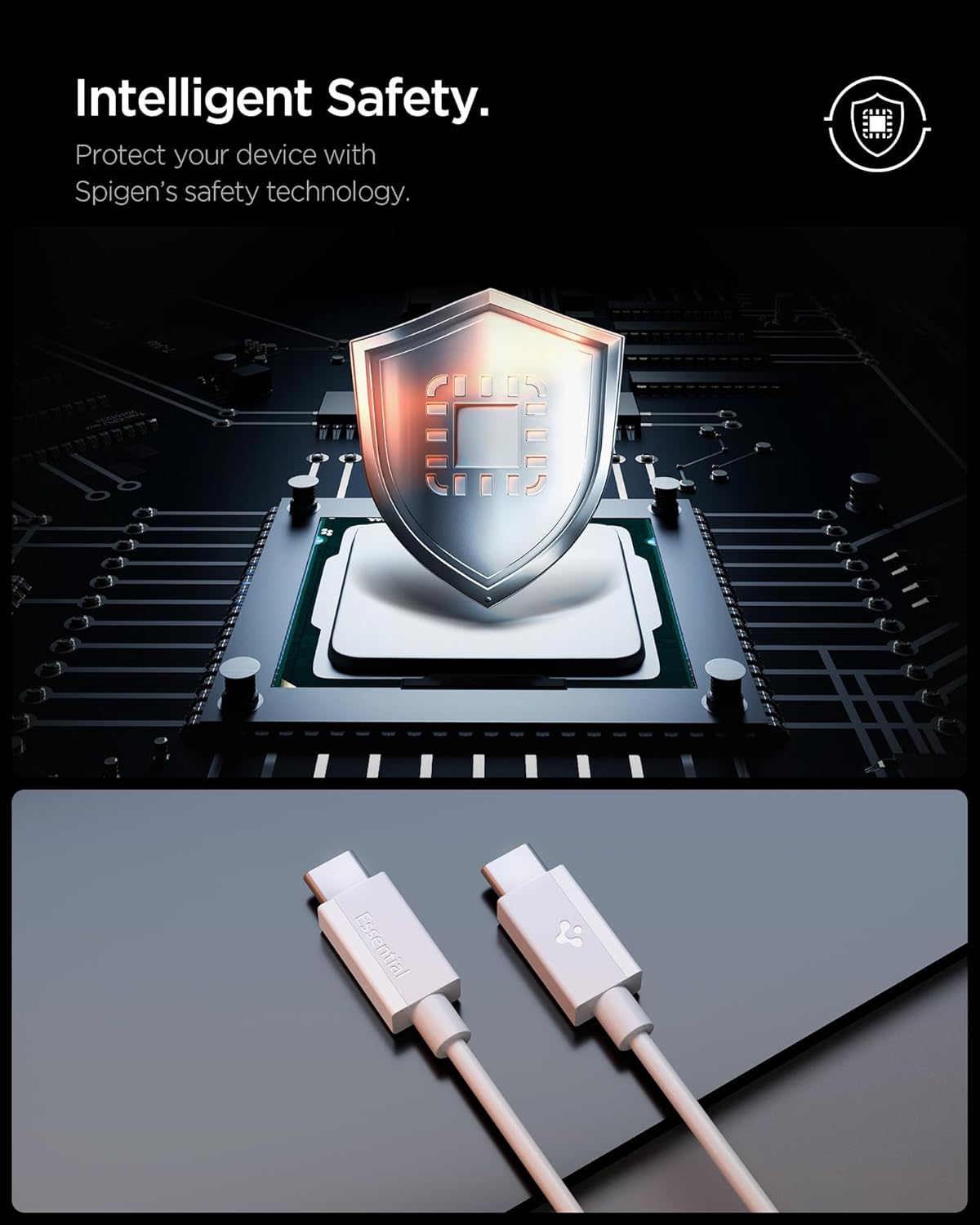 Detalle de Spigen ArcWire Essential 60W USB-C auf USB-C Kabel, 2 m, Weiß