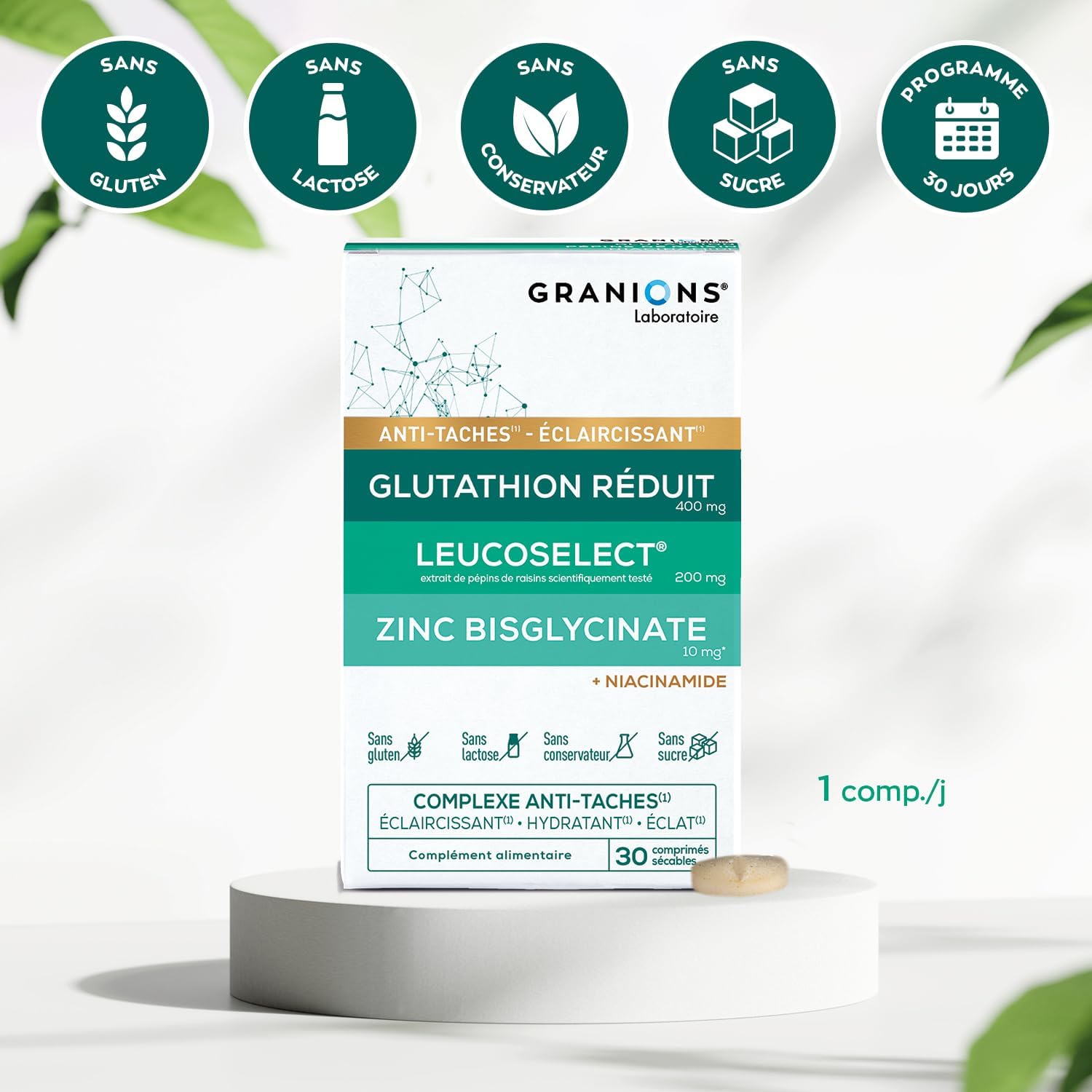 Detalle de GRANIONS - Complexe Anti-Tache Visage : Glutathion, Vitamine C, Zinc bisglycinate, Selenium et Niacinamide
