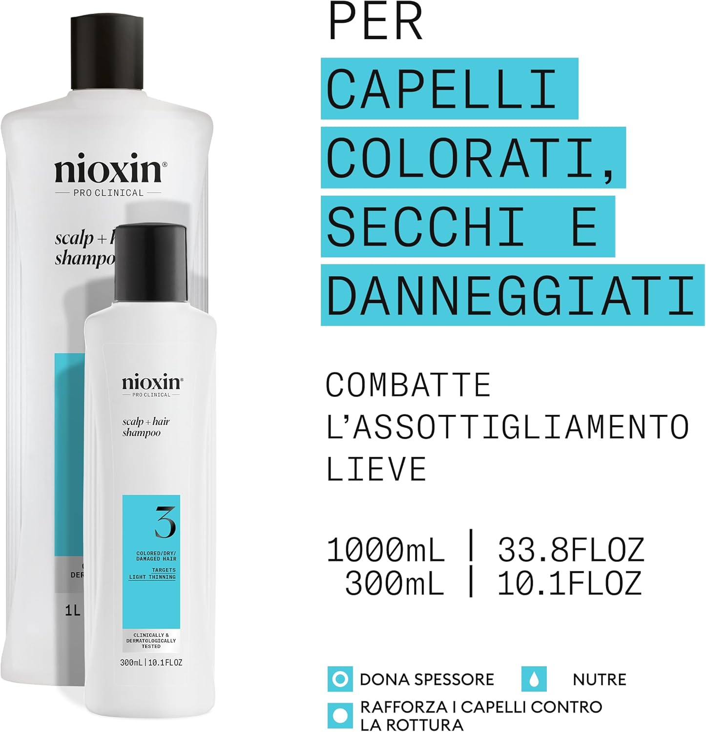 Thumbnail 1 de Nioxin Scalp + Hair Thickening Sistema 3 per capelli colorati o secchi con assottigliamento lieve (shampoo, balsamo e trattamento per la cute)