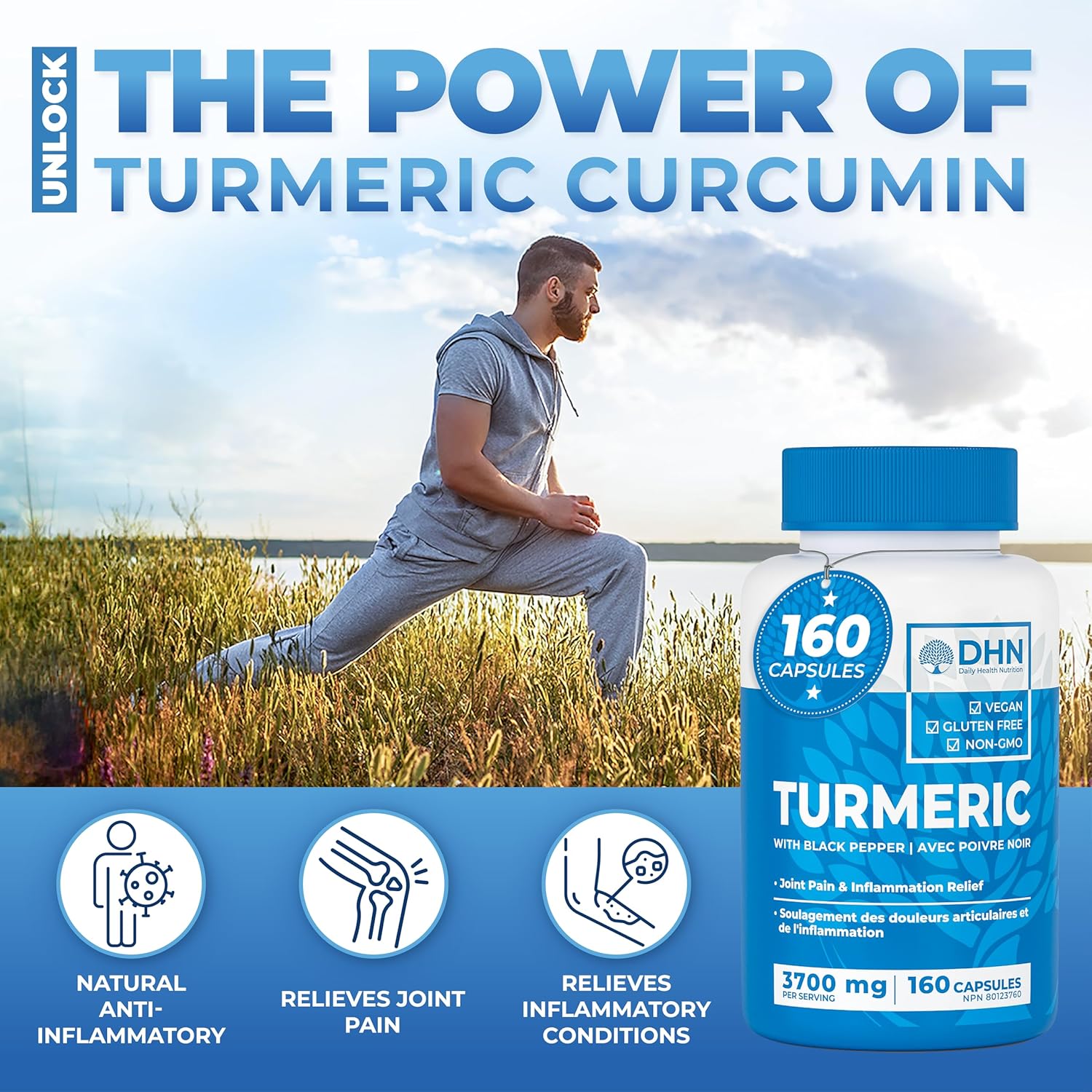 Thumbnail 1 de DH Nutrition Turmeric Curcumin Capsules with Black Pepper, 160 Count