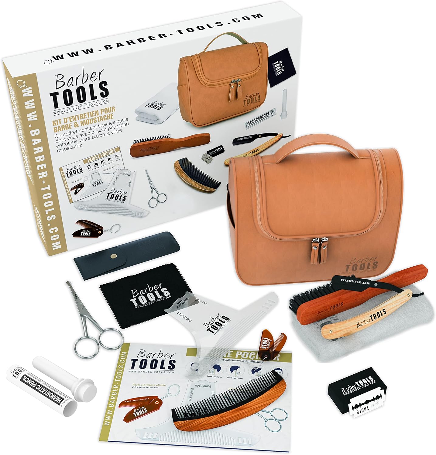 Detalle de BARBER TOOLS Safemoon – zestaw do brody i wąsów z brzytwą, nożyczkami i szczotką