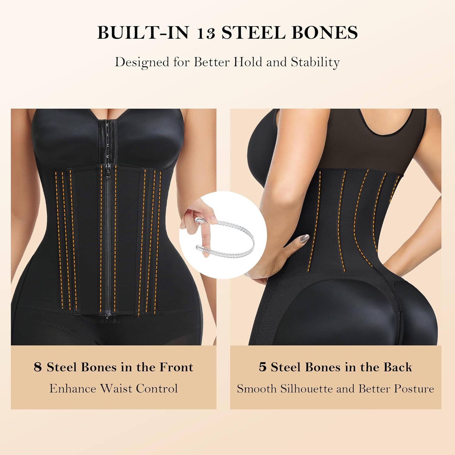 Thumbnail 4 de YIANNA Overbust Colombian Fajas Shapewear for Women — Tummy Control Body Shaper with Hooks, Zipper & Adjustable Straps
