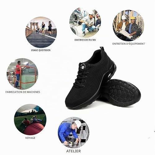Thumbnail 7 de ziitop Chaussures de sécurité, embout en acier et semelle Kevlar, noires