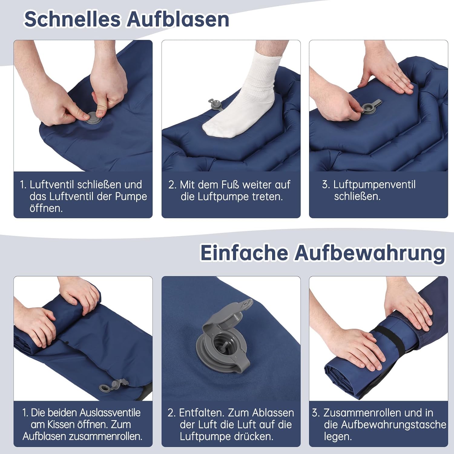 Thumbnail 4 de HAUSPROFI Isomatte Camping – ultraleicht, 9 cm dick, Fußpumpe, Kissen, blau