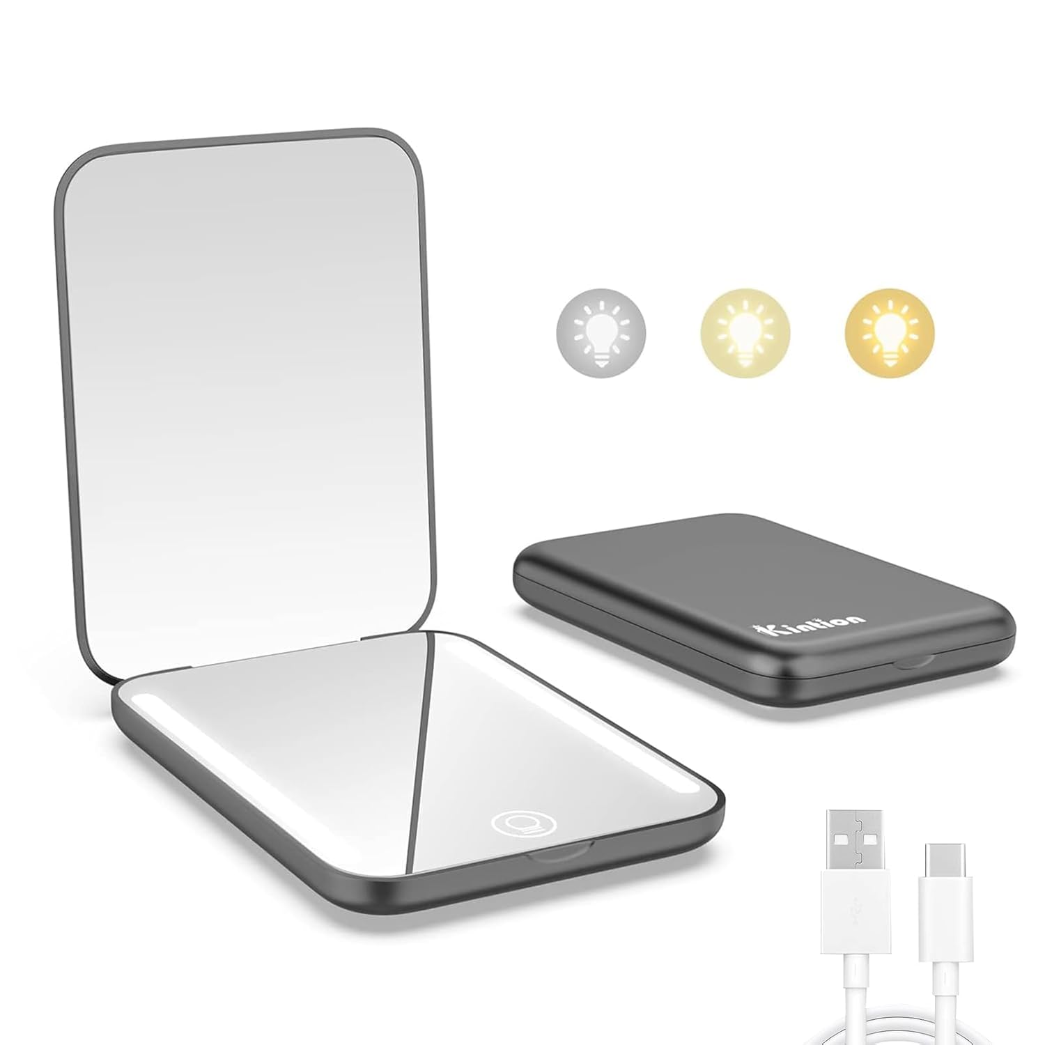 Detalle de Kintion Rechargeable Pocket Mirror (1X/3X) with 3 Color Lights, Dimmable, Wine Red