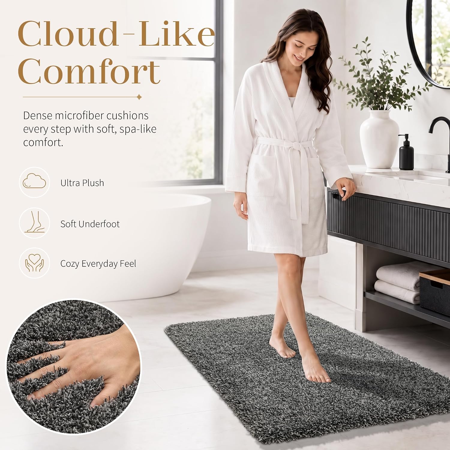 Detalle de Yimobra 60" x 24" Bathroom Runner Rug, Plush Microfiber, TPR Backing