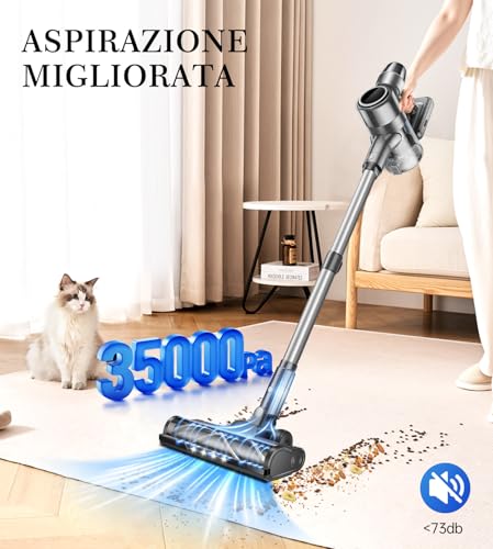 Detalle de Aspirapolvere Senza Fili Syntecno: Scopa Elettrica Potente, Silenziosa e Anti-Intreccio per Peli di Animali