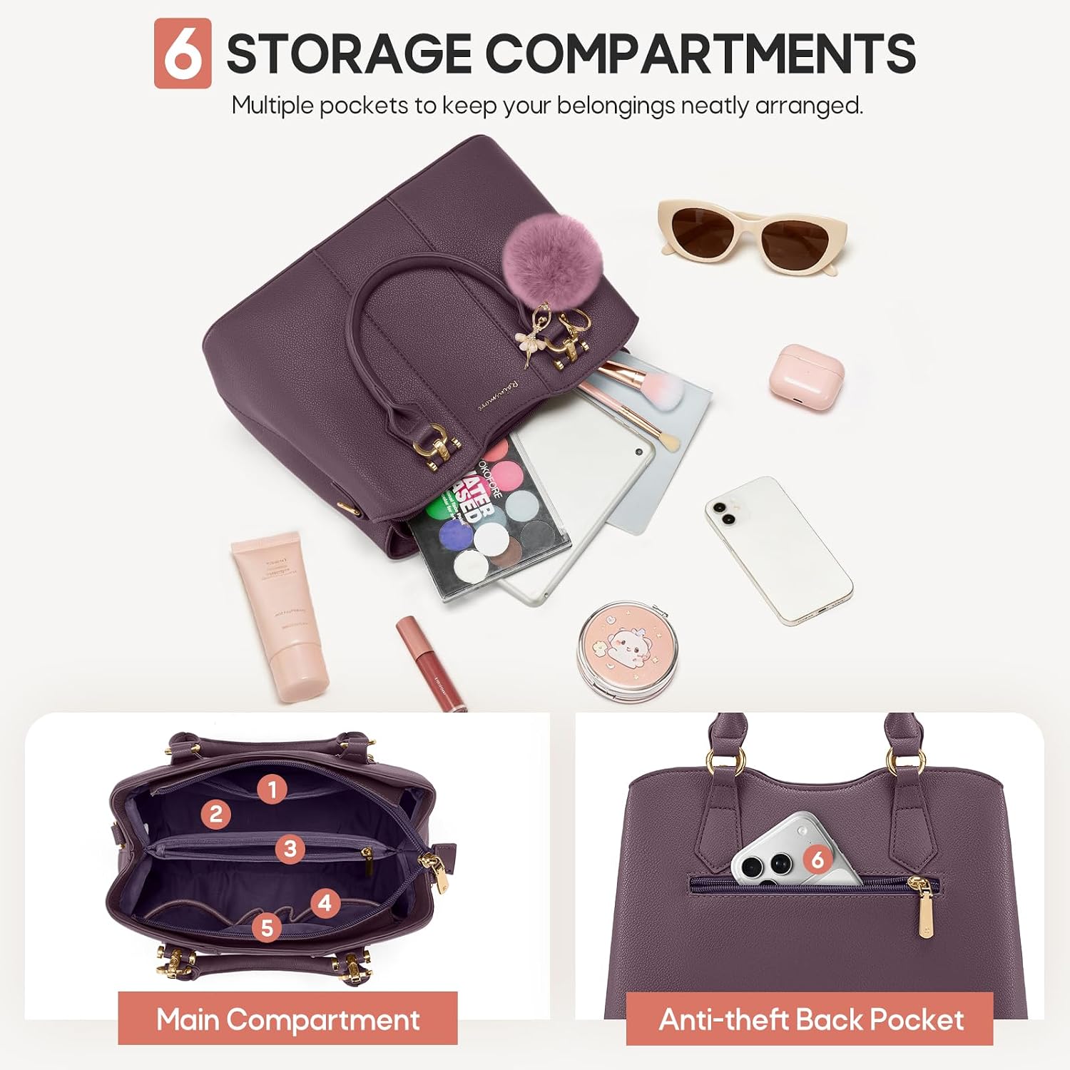 Thumbnail 3 de RAINSMORE Handbags for Women: PU Leather with Detachable Charm, Crossbody & Shoulder Bag
