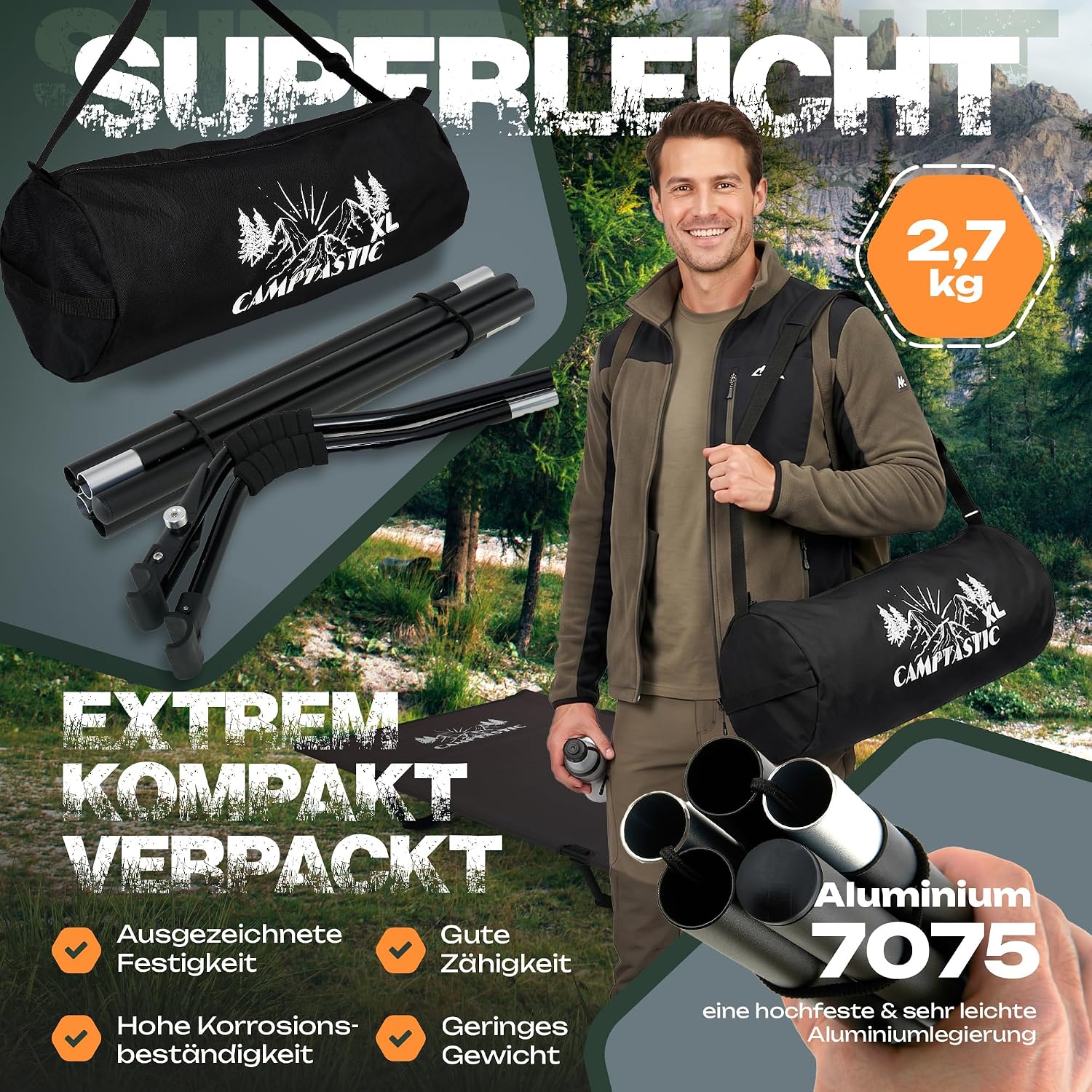 Detalle 2 de Camptastic Feldbett XXL Ultraleicht – 2,7 kg, schneller Aufbau