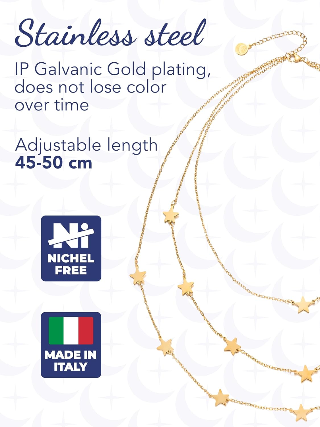 Detalle de inSCINTILLE Collier Femme Étoiles & Cœurs en Acier Inoxydable – Multi- rangs 1/2/3 fils