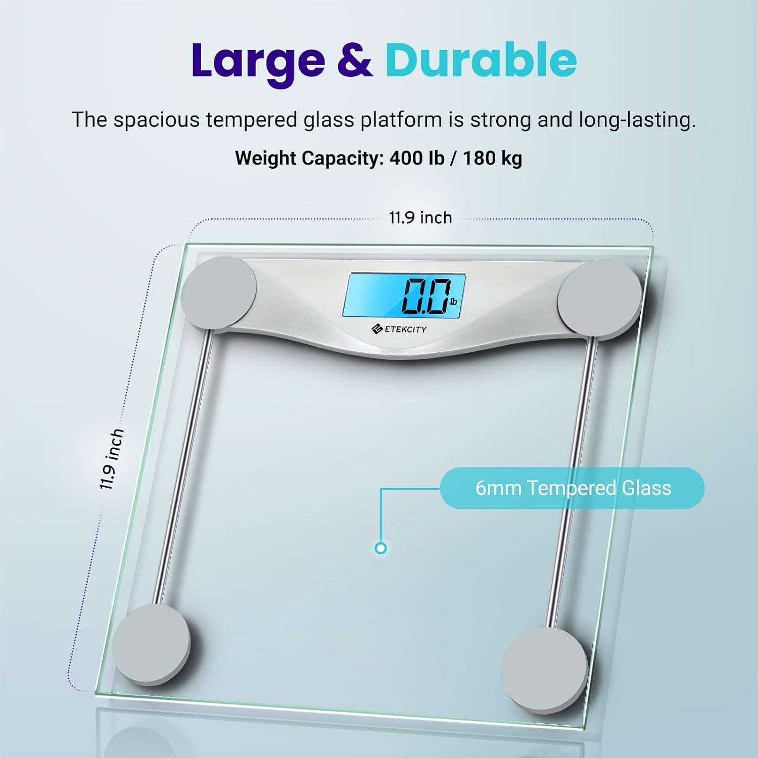 Detalle 2 de Etekcity EB4074C Digital Bathroom Scale, 400 lb, 6 mm Tempered Glass