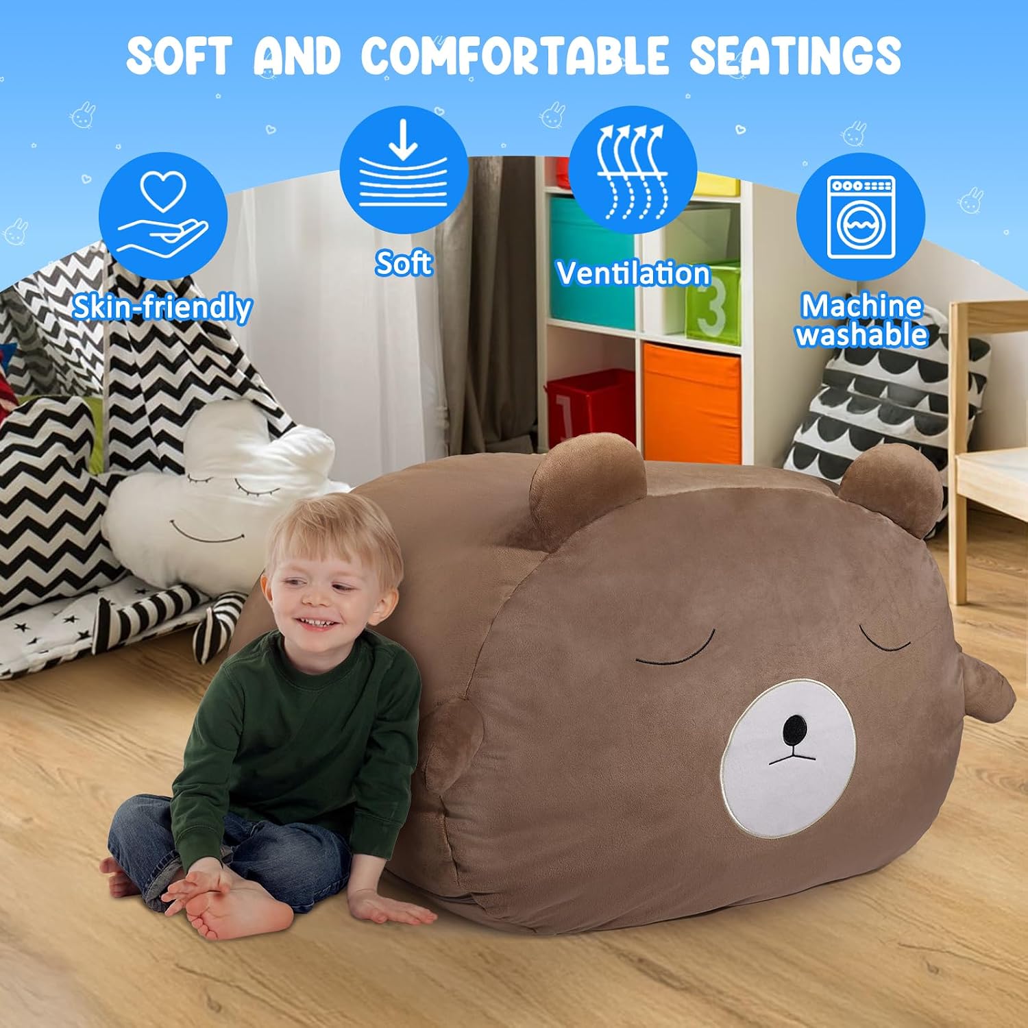 Thumbnail 4 de GAGAKU Pouf Peluche Orso Bruno 60x60 cm: organizza la cameretta e fa da pouf