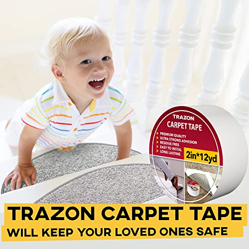 Thumbnail 6 de Trazon Carpet Tape Double Sided – Heavy-Duty Rug Gripper for Hardwood Floors and Area Rugs (2 Inch x 12 Yards)