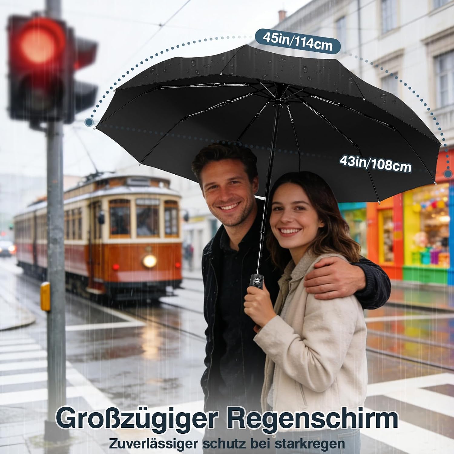Detalle de ZOMAKE Sturmfester Regenschirm (Taschenschirm) mit Auf-Zu-Automatik, leicht & kompakt – für Damen und Herren