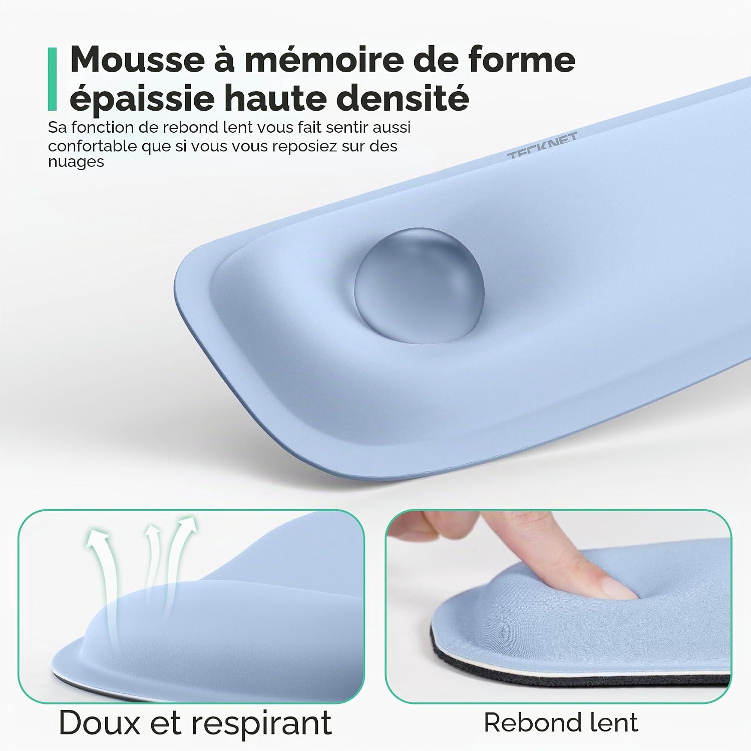 Detalle de TECKNET Tapis de Souris et Repose-Poignet Clavier – Tapis ergonomique en mousse à mémoire, antidérapant et pliable
