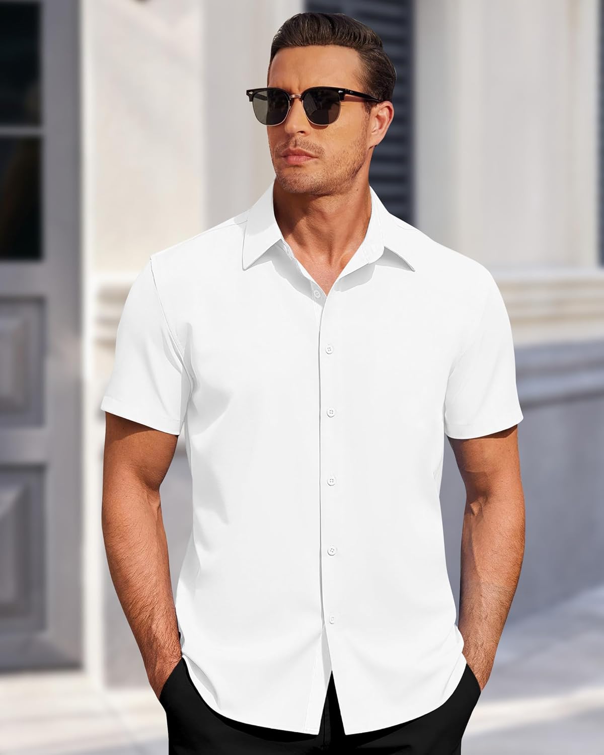 Thumbnail 1 de J.VER Herren Kurzarm Businesshemd im Button-Down Regular Fit (Stretch, Tencel/Elastan)