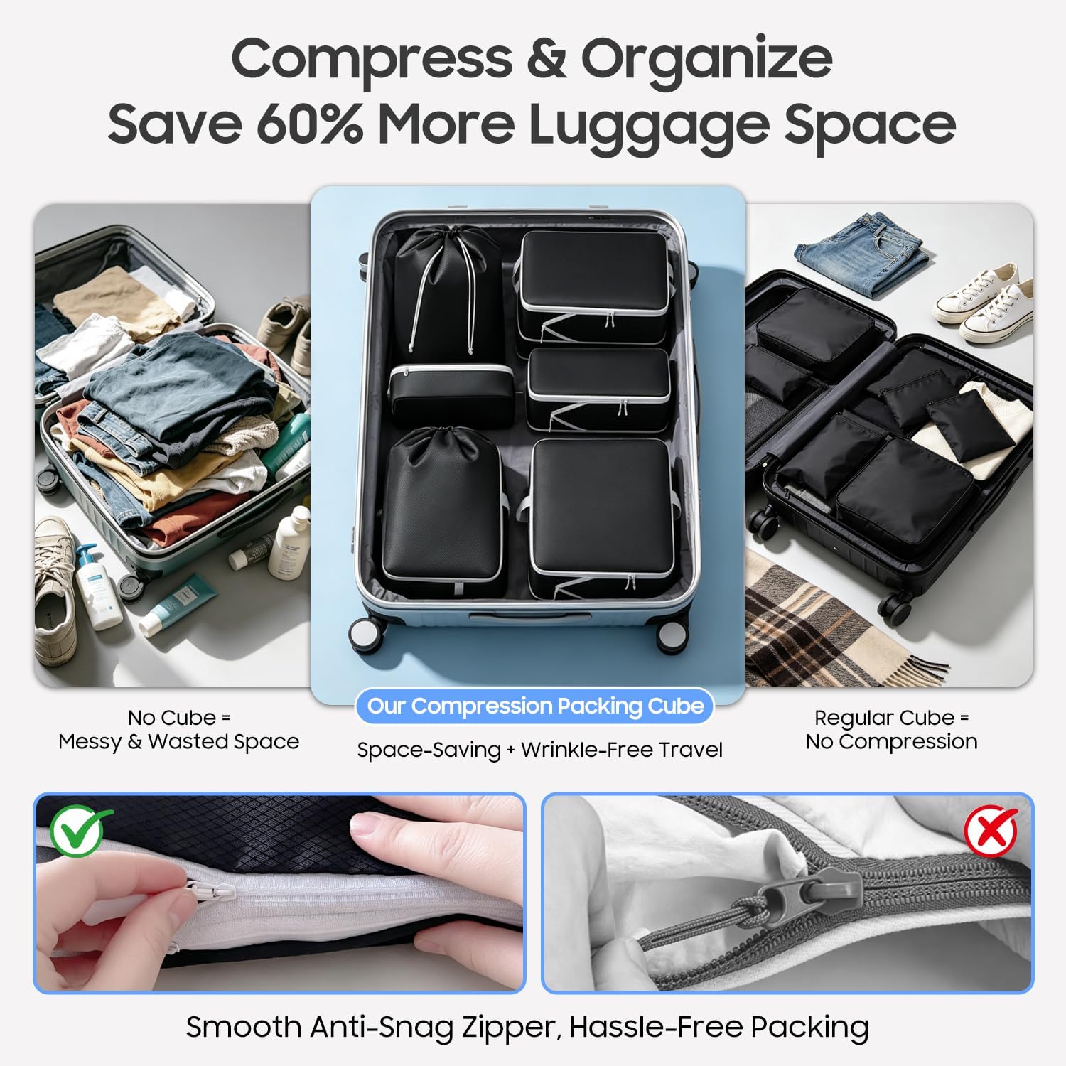 Thumbnail 5 de 12 Pack Compression Packing Cubes: Expandable & Ultralight Travel Organisers