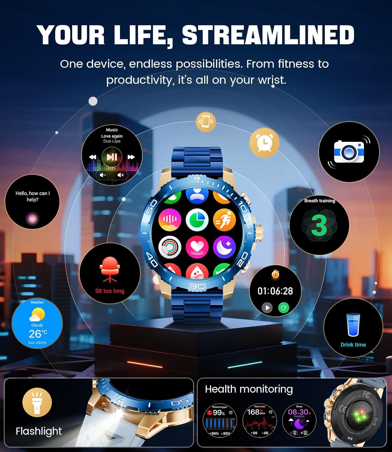 Thumbnail 6 de LIGE Montre Connectée Homme EF21 — Appels Bluetooth, Écran AMOLED 1,43" et Lampe Torche IP68
