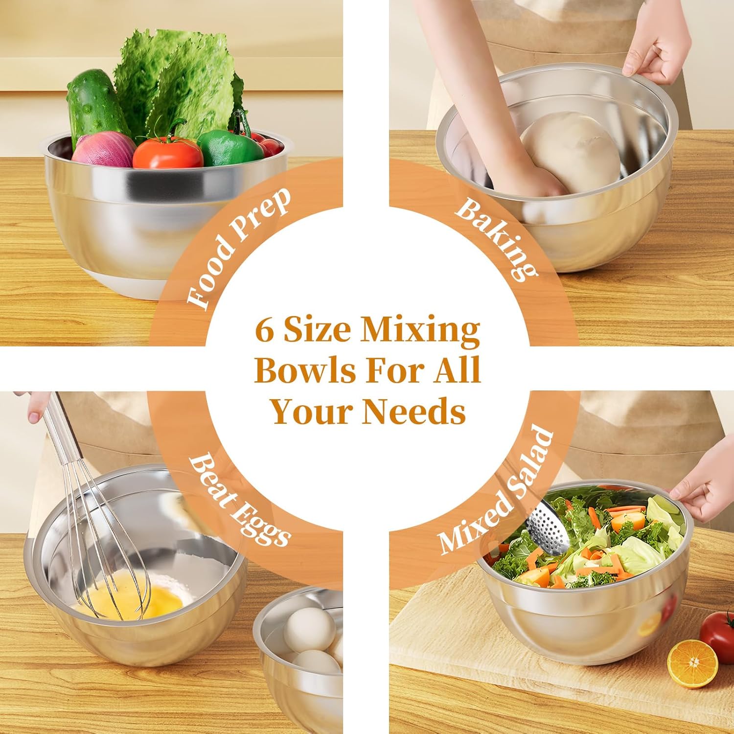 Thumbnail 6 de Fyrnova 6-Piece Stainless Steel Mixing Bowls Set with Lids and Grater Attachments