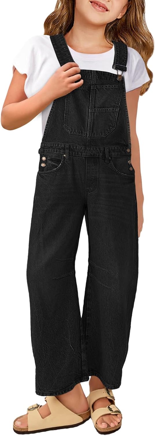 Detalle de Haloumoning denim tuinbroek voor meisjes, mouwloos met lange broek en zakken