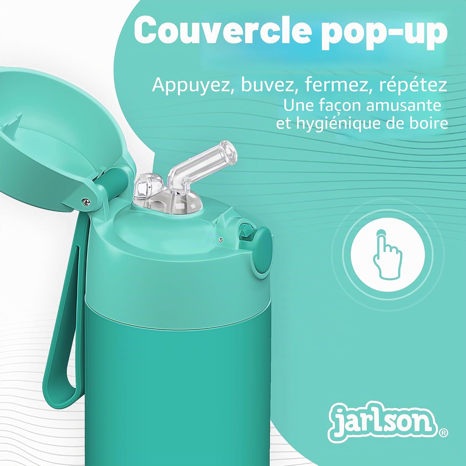 Thumbnail 3 de Gourde Enfant CHARLI 350 ml de Jarlson – Bouteille Isotherme Anti-Fuite avec Paille, Inox 304 Turquoise