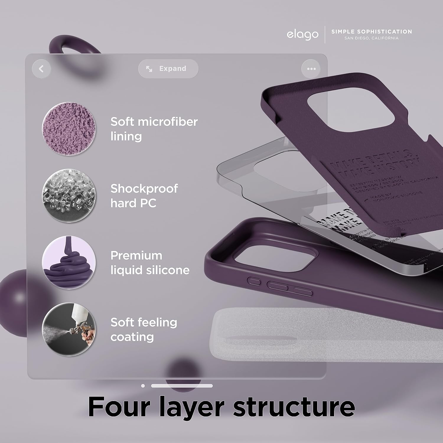 Thumbnail 3 de elago Liquid Silicone Case for iPhone 15 Pro (Deep Purple) – full-body protective cover