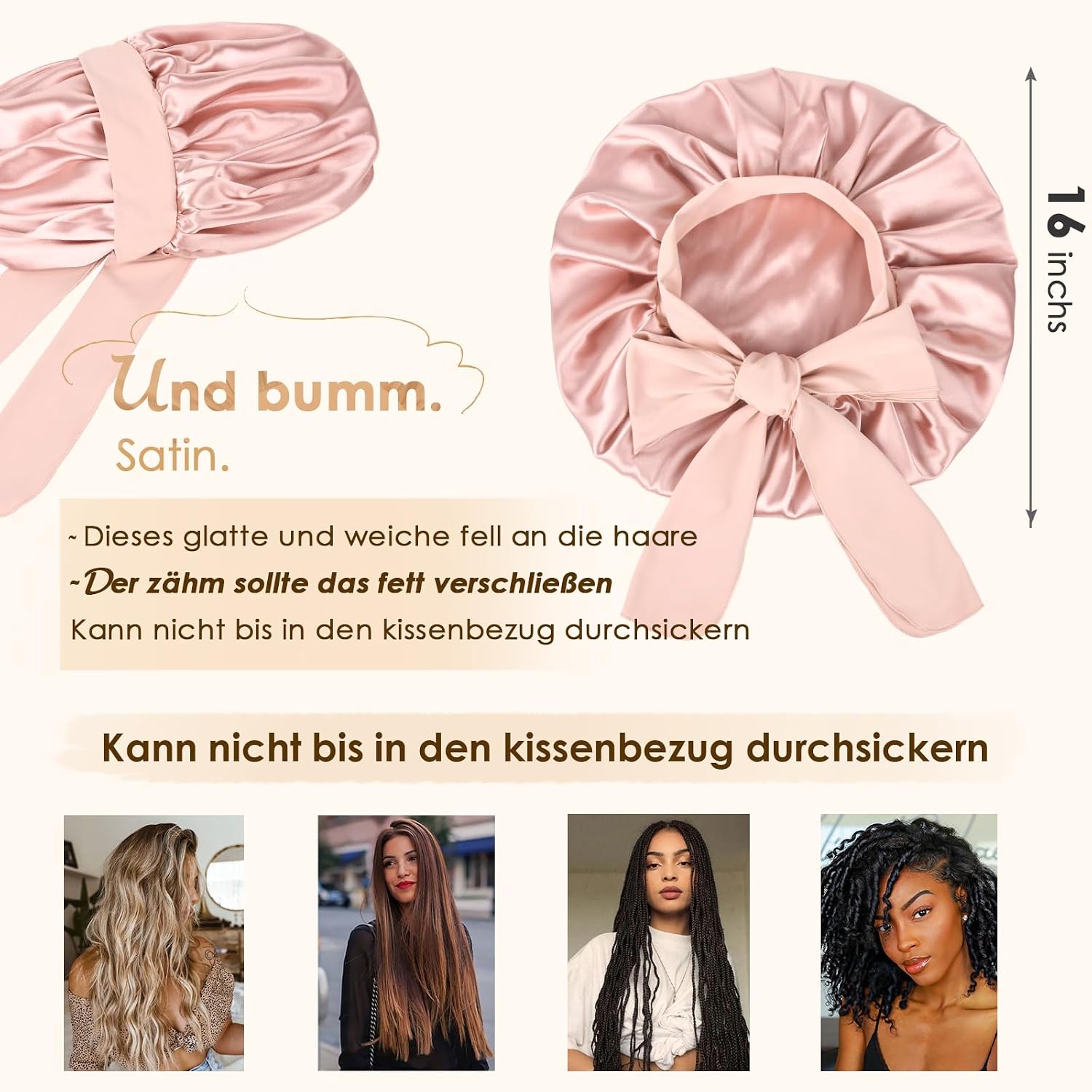 Detalle 2 de YANIBEST Seidenschlafmütze für Frauen, doppellagig mit Satin-Futter und Bindeband für lockiges Haar