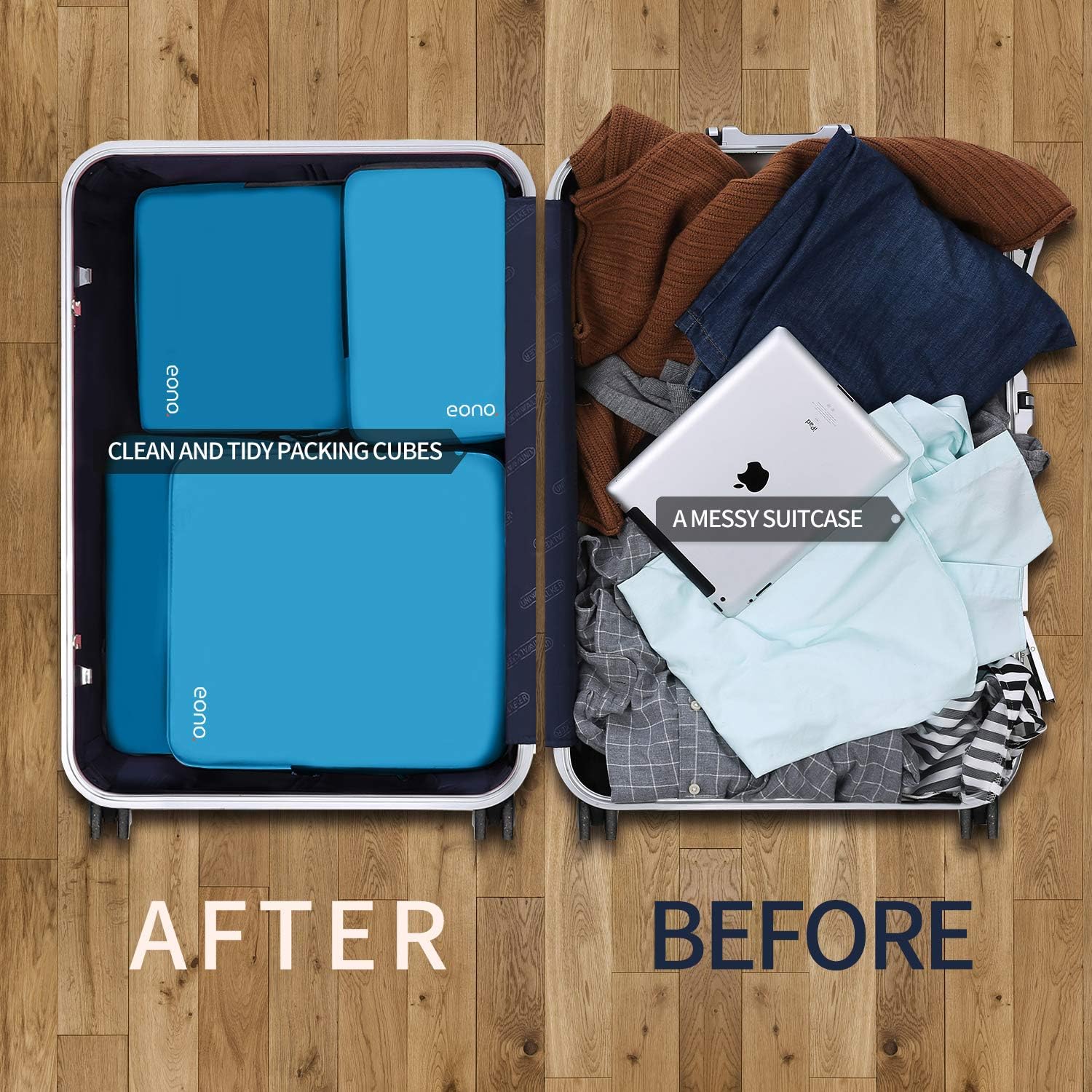 Thumbnail 5 de Eono by Amazon – Komprimierbare Packwürfel (4-teilig) dunkelblau | Gepäckorganiser für Tasche, Rucksack und Koffer
