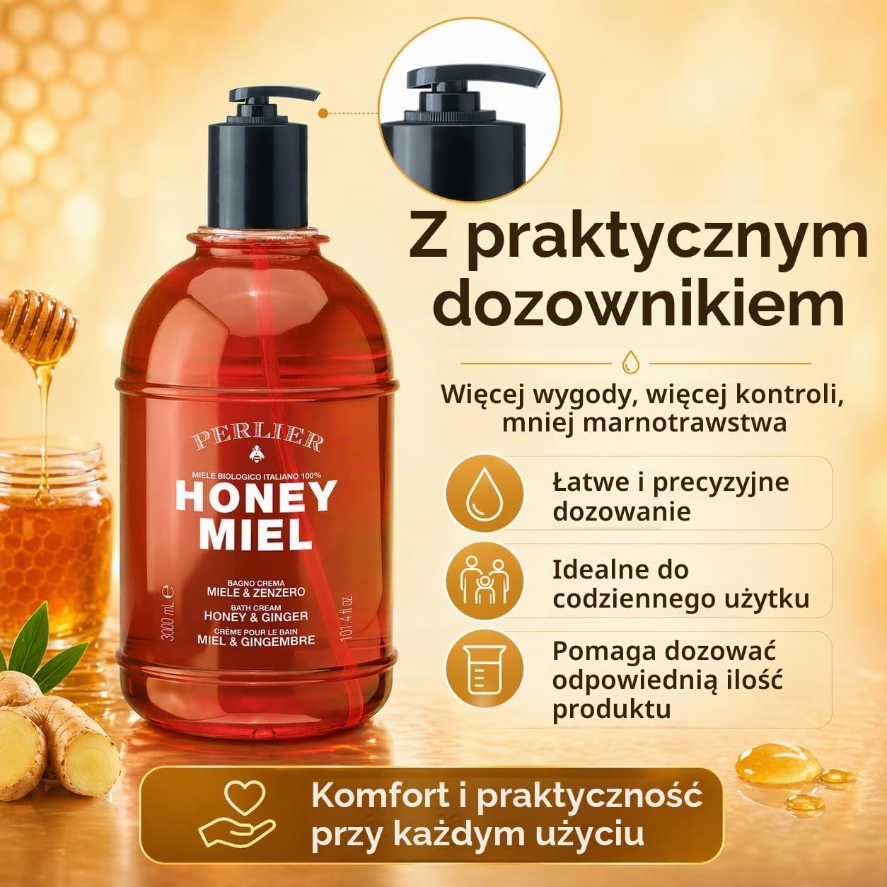 Thumbnail 2 de Perlier Honey Miel Honey & Ginger – kremowy płyn do kąpieli, 3 kg