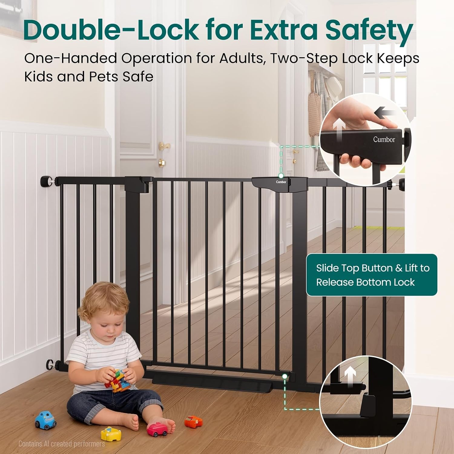 Detalle 2 de Cumbor S7V2 Baby Gate 2-Pack, 30–54-Inch Wide, Auto-Close