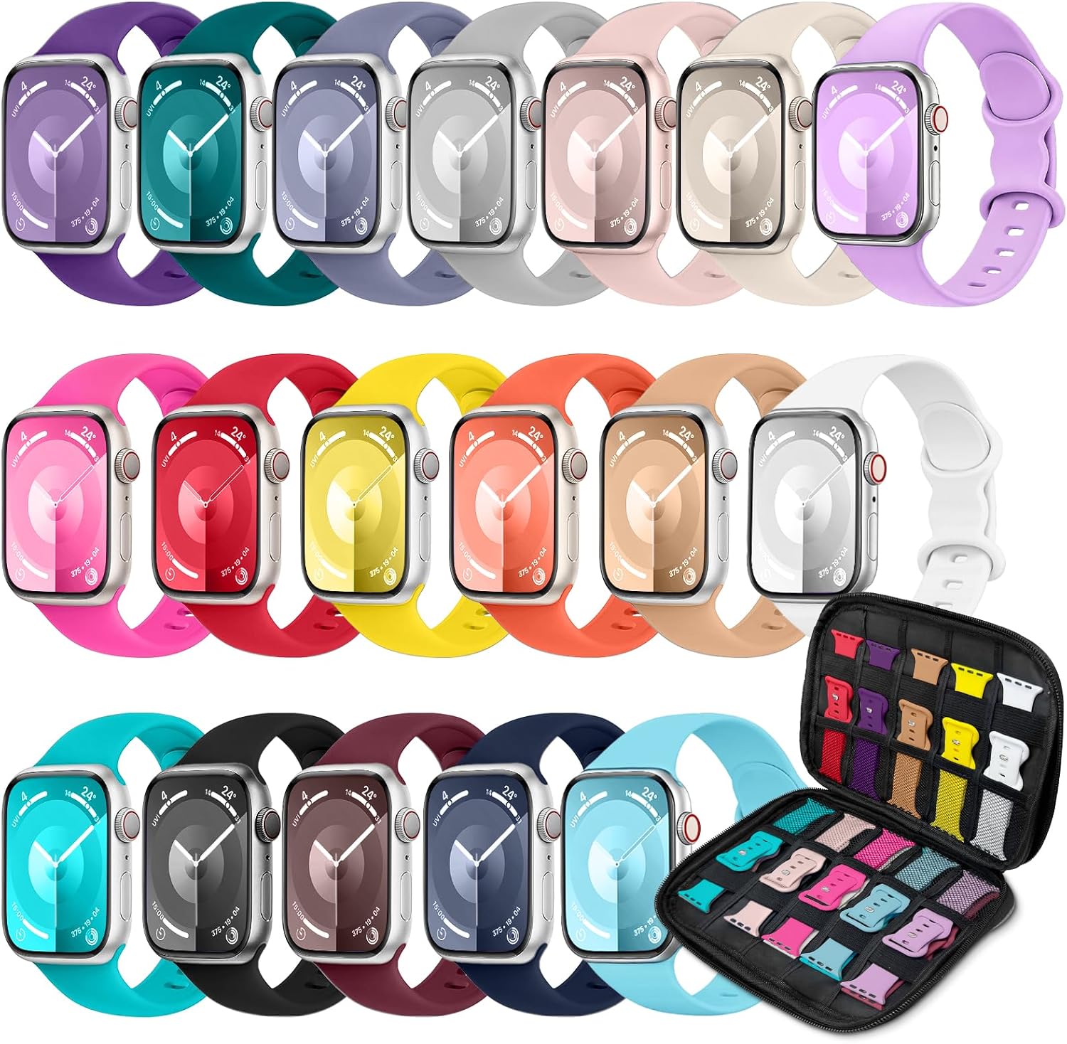 Detalle de 18-Pack Apple Watch Silicone Bands with Organiser – 38–49mm Sizes