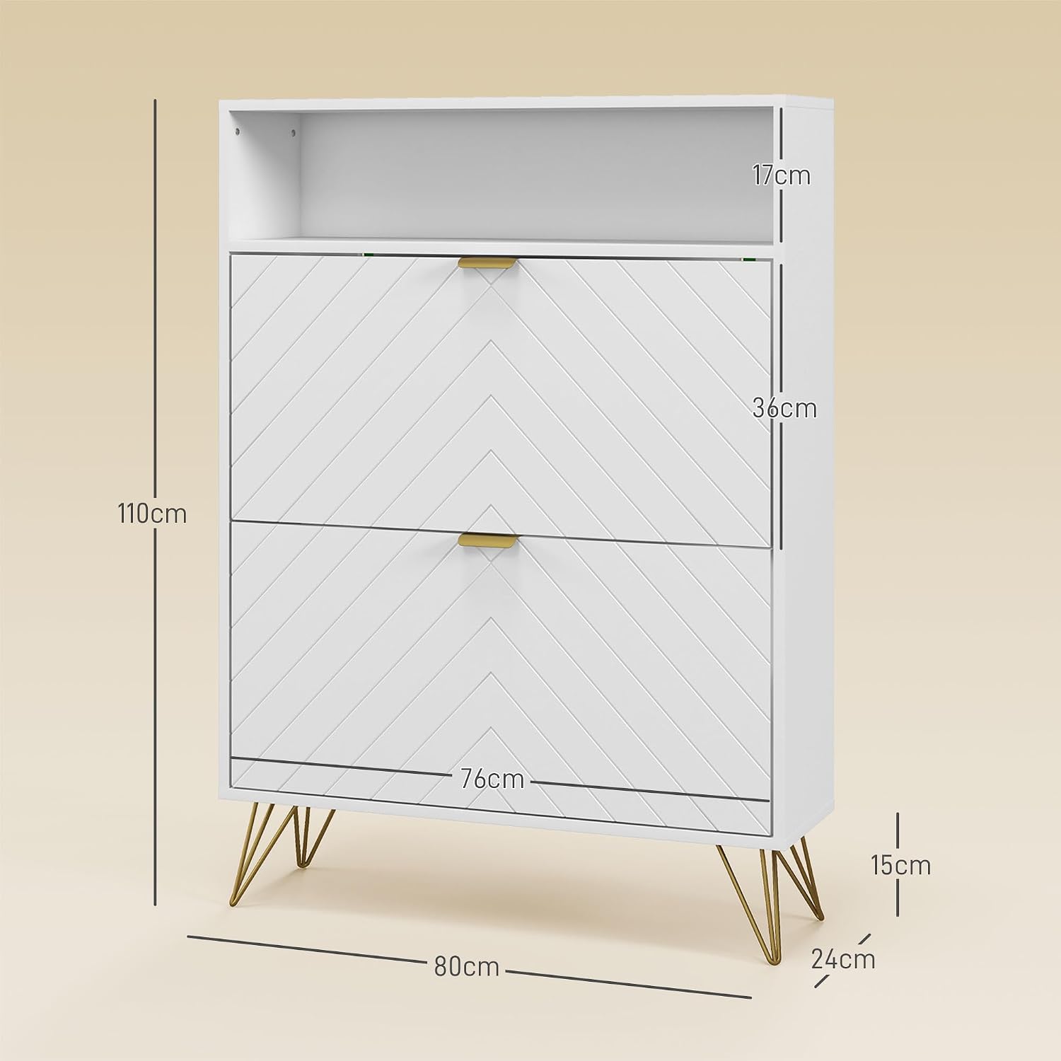 Detalle de HOMCOM 837-445V81WT Narrow Shoe Cabinet, 2 Flip Drawers, Adjustable Shelves