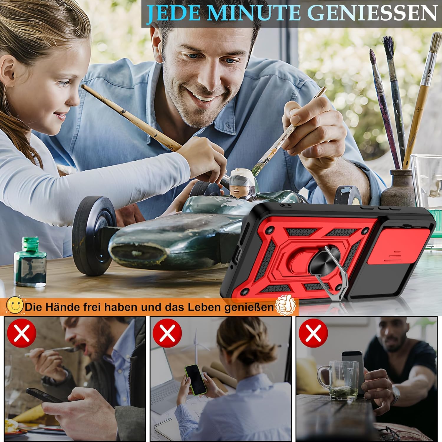 Thumbnail 6 de Jshru Hülle für Xiaomi Poco X7 Pro – 360° Stoßschutz mit Rotem Design, inkl. 2 Schutzfolien