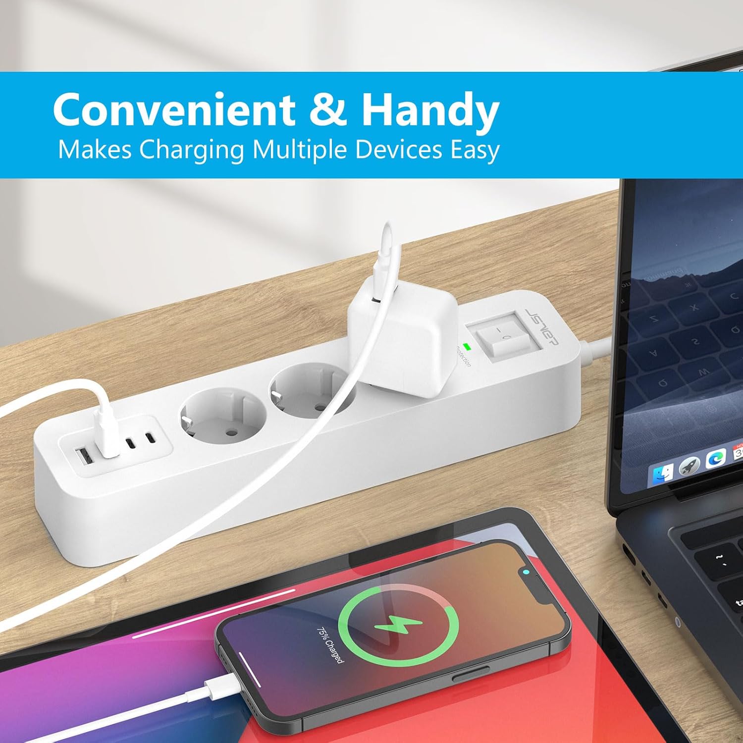 Thumbnail 6 de Multipresa JSVER 7 in 1 con 3 prese CA e 4 porte USB (2 USB-C + 2 USB-A) – cavo 4 m