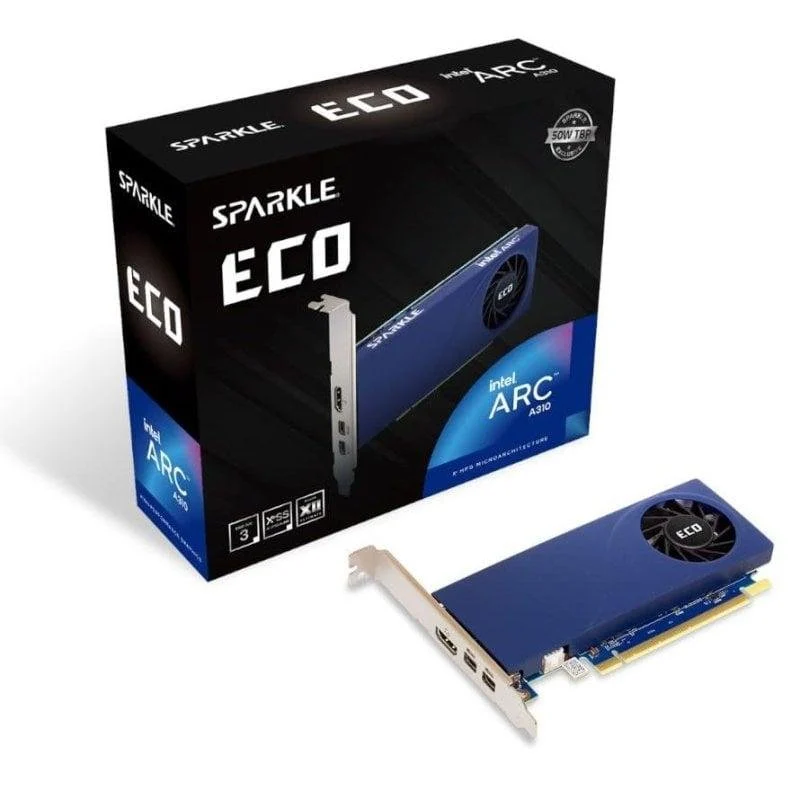 Detalle de Sparkle Eco Intel Arc A310 4 GB GDDR6, tarjeta gráfica compacta de 50 W