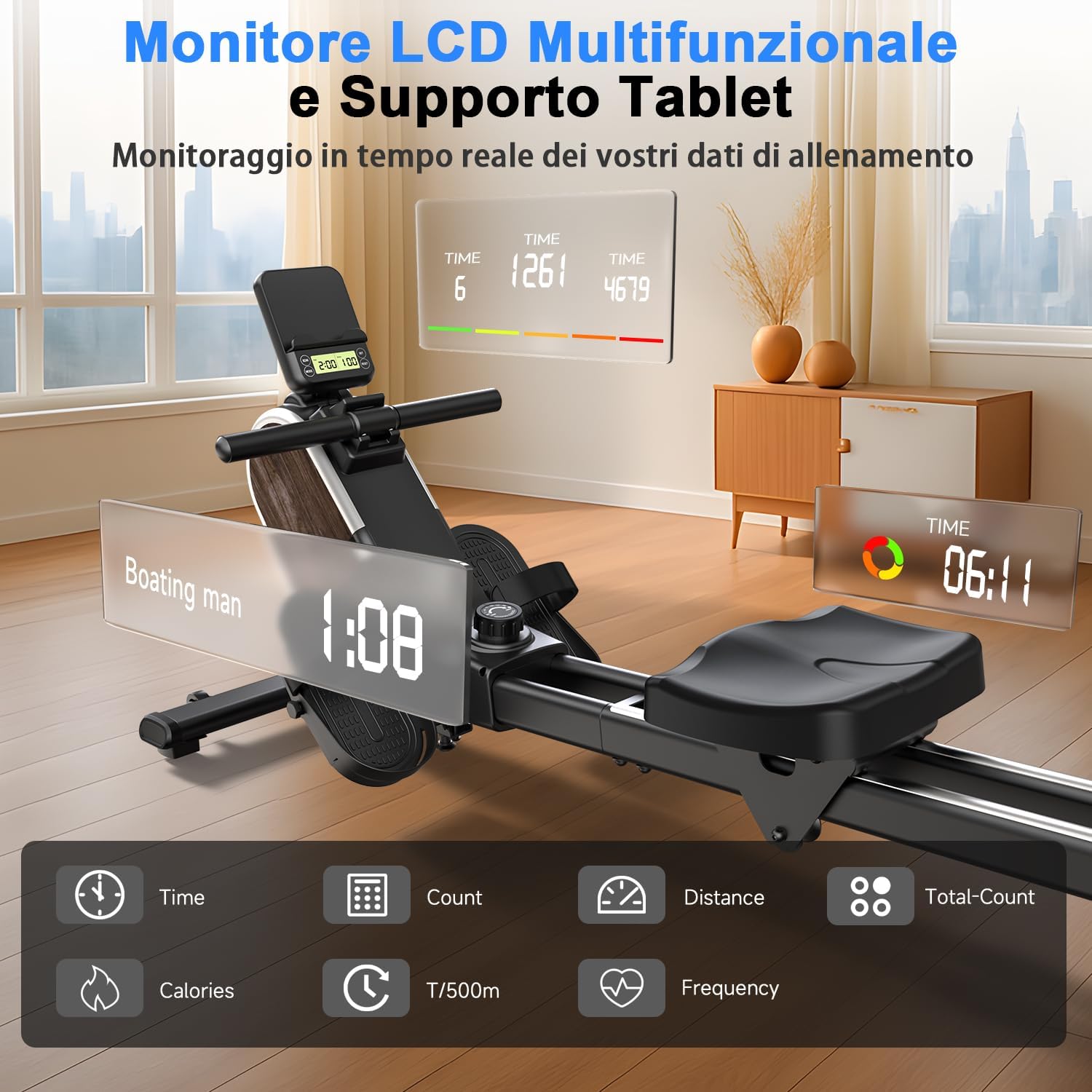 Thumbnail 6 de CHAOKE Vogatore magnetico per casa con 16 livelli di resistenza, guida doppia e app (monitor Bluetooth, portata 160 kg)