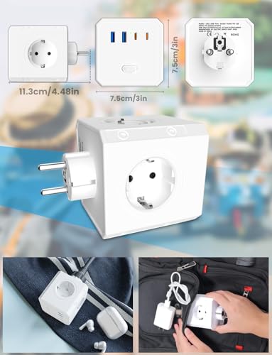 Thumbnail 7 de BURNNOVE Cubo Enchufe 8 en 1: cubo enchufe de pared con 4 tomas CA, 2 USB y USB-C