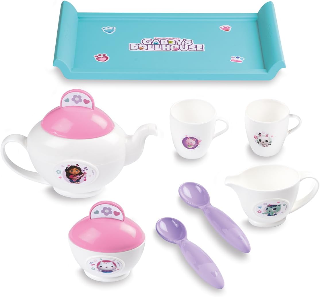 Detalle de Smoby Gabby's Dollhouse Teeservice-Set | 8-teiliges Kunststoff-Geschirr für Kinder ab 3 Jahren