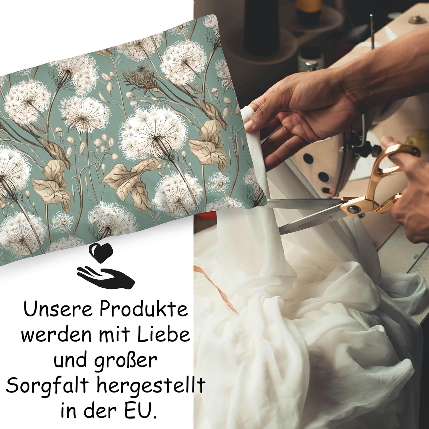 Thumbnail 2 de PinkZebra Kopfkissenbezug (35 x 40 cm) aus 100% Baumwolle mit Reißverschluss – Löwenzahn Grün