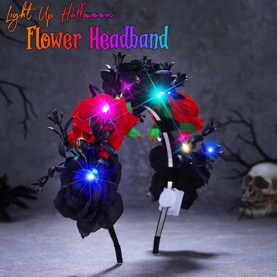 Detalle de Fashband Light Up Halloween Flower Headband LED Black Hair Hoops