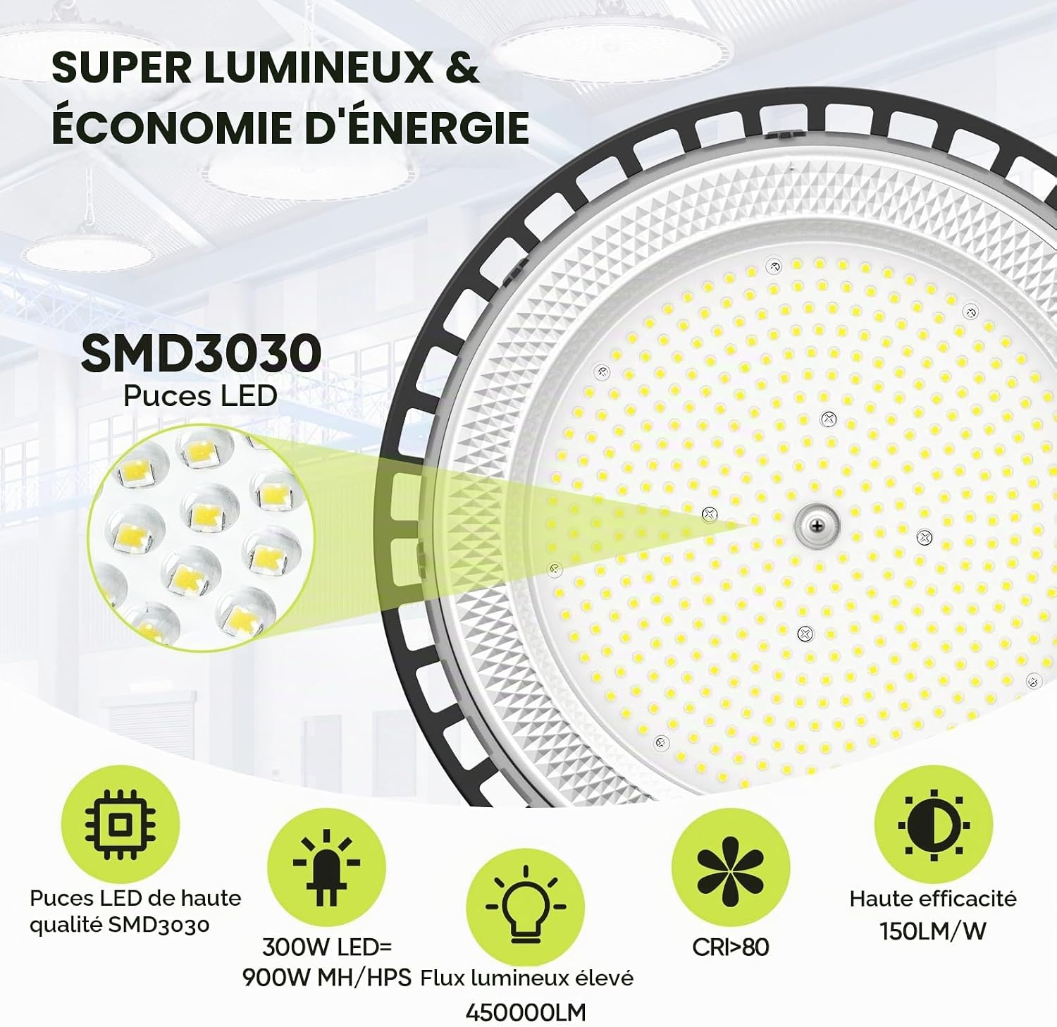 Detalle 2 de Tallflly SL-GK30097P led-garageverlichting, set van 6, 300 W, 6.000 K