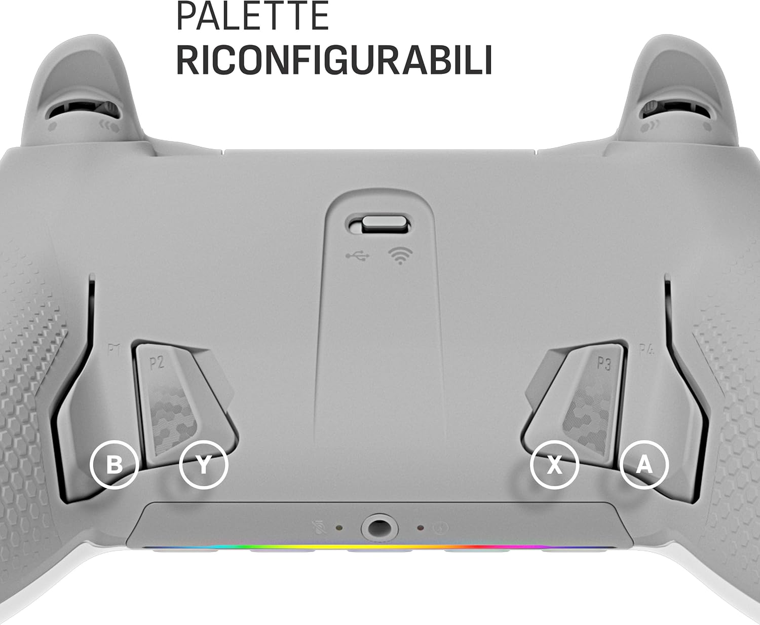 Detalle de SCUF ENVISION PRO Wireless V1 (2023): controller PC con 5 G-Key programmabili, paddle posteriori e integrazione iCUE