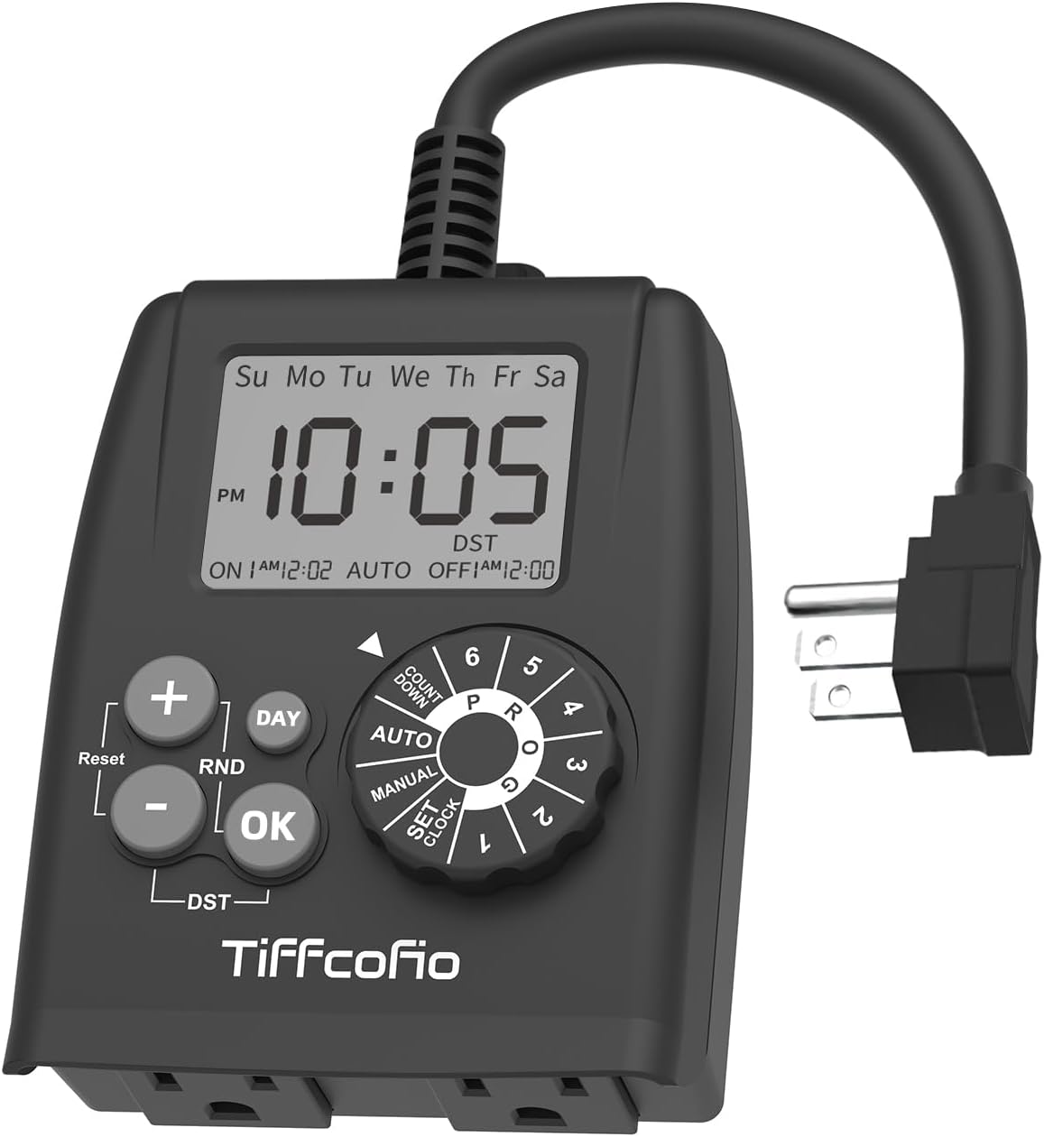 Detalle de TiFFCOFiO TF-261B Digital Outdoor Timer Outlet, 2 Grounded Outlets