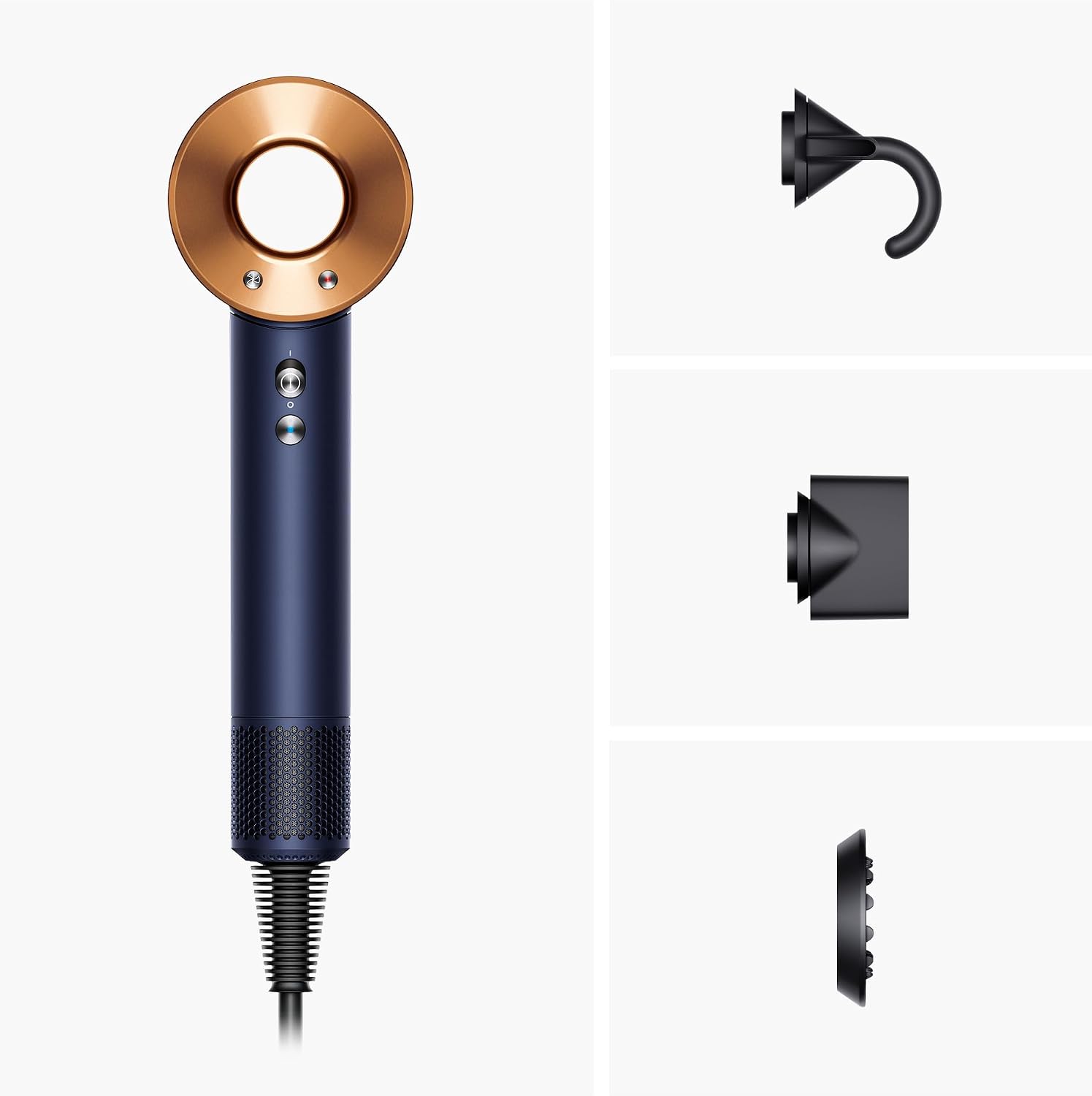 Detalle de Dyson Supersonic Straight+Wavy föhn, Prussian blue/Rich copper, 4 warmtestanden