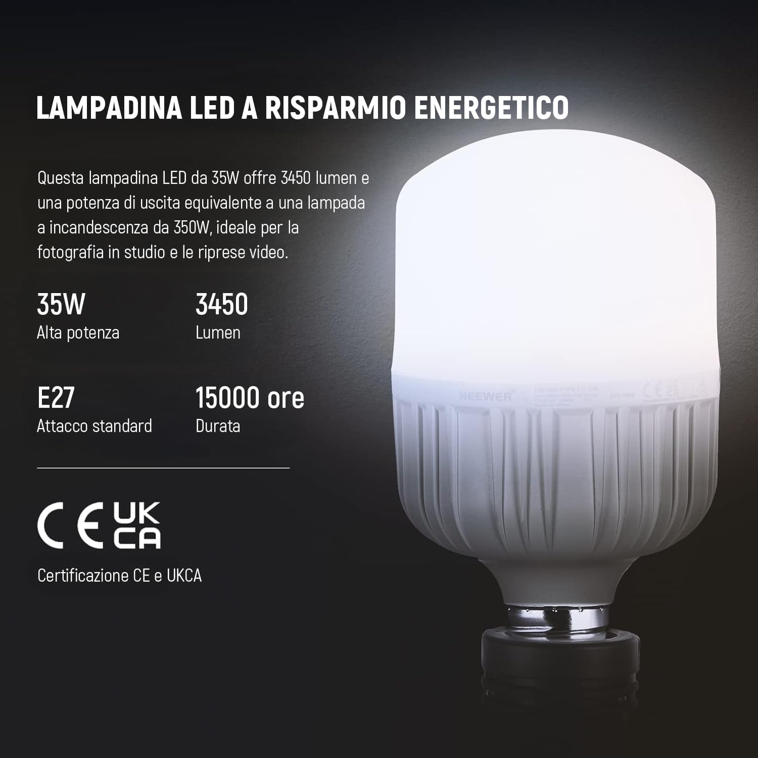Detalle de NEEWER kit softbox illuminazione continua 700W equivalente con lampadine LED 5700K, 2 diffusori 60x60 cm e supporti