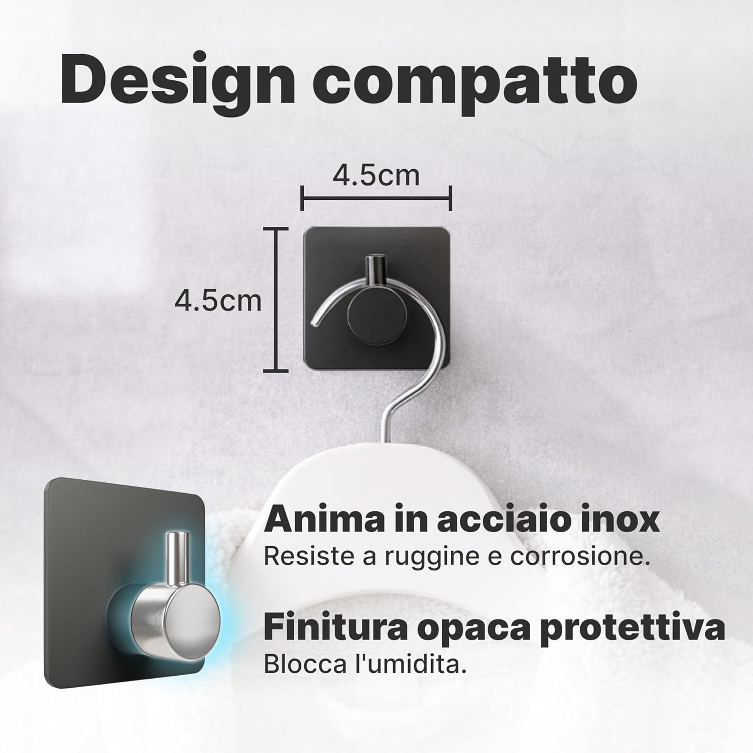 Detalle de Minismus Ganci da Parete Autoadesivi in Acciaio Inox – Set di 6 per Bagno, Ingresso e Soggiorno