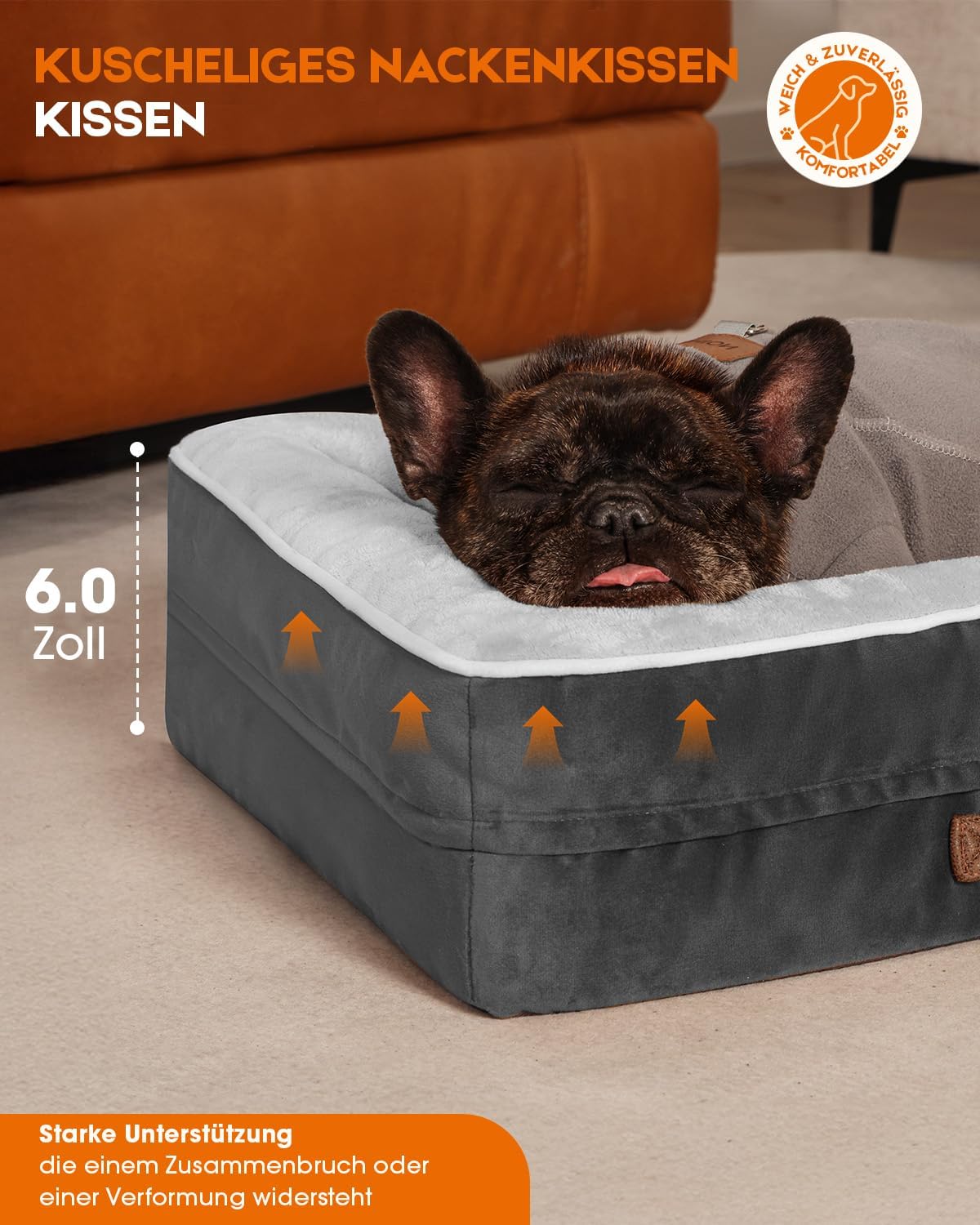 Thumbnail 2 de Upvilla orthopädisches Hundebett für mittelgroße Hunde (61×46×15 cm) – waschbar, wasserdicht, rutschfeste Unterseite